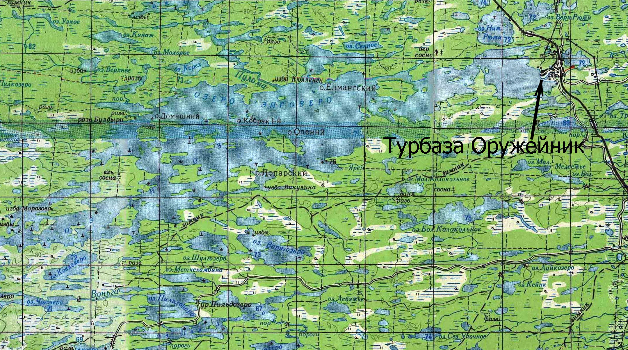 Карта месторасположения турбазы в Карелии на Энгозере